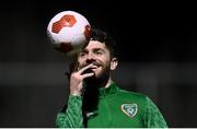 29 March 2021; Robbie Brady spins the ball on his finger during a Republic of Ireland training session at the Debrecen Football Academy in Debrecen, Hungary. Photo by Stephen McCarthy/Sportsfile