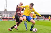 27 March 2021; Joe Gorman of Longford Town in action against Georgie Kelly of Bohemians during the SSE Airtricity League Premier Division match between Bohemians and Longford Town at Dalymount Park in Dublin. Photo by Sam Barnes/Sportsfile