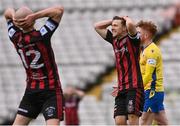 27 March 2021; Keith Buckley of Bohemians, right, and team-mate Georgie Kelly reacts to a missed opportunity during the SSE Airtricity League Premier Division match between Bohemians and Longford Town at Dalymount Park in Dublin. Photo by Sam Barnes/Sportsfile