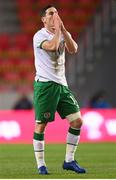 30 March 2021; Josh Cullen of Republic of Ireland reacts during the international friendly match between Qatar and Republic of Ireland at Nagyerdei Stadion in Debrecen, Hungary. Photo by Stephen McCarthy/Sportsfile