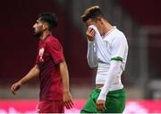 30 March 2021; Callum Robinson of Republic of Ireland reacts as he leaves the pitch following the international friendly match between Qatar and Republic of Ireland at Nagyerdei Stadion in Debrecen, Hungary. Photo by Stephen McCarthy/Sportsfile