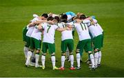 30 March 2021; Republic of Ireland players huddle before the international friendly match between Qatar and Republic of Ireland at Nagyerdei Stadion in Debrecen, Hungary. Photo by Stephen McCarthy/Sportsfile