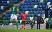 31 March 2021; Bulgaria head coach Yasen Petrov, second from right, during the FIFA World Cup 2022 qualifying group C match between Northern Ireland and Bulgaria at the National Football Stadium in Windsor Park, Belfast. Photo by David Fitzgerald/Sportsfile