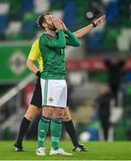 31 March 2021; Niall McGinn of Northern Ireland reacts after his shot on goal was deflected for a corner kick during the FIFA World Cup 2022 qualifying group C match between Northern Ireland and Bulgaria at the National Football Stadium in Windsor Park, Belfast. Photo by David Fitzgerald/Sportsfile