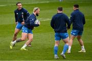 1 April 2021; James Lowe, left, and Andrew Porter during the Leinster Rugby captains run at the RDS Arena in Dublin. Photo by Ramsey Cardy/Sportsfile