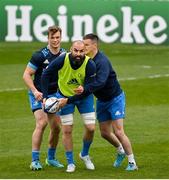 1 April 2021; Josh van der Flier, left, Scott Fardy, centre, and Jonathan Sexton during the Leinster Rugby captains run at the RDS Arena in Dublin. Photo by Ramsey Cardy/Sportsfile