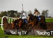 1 April 2021; Springfield Lodge, with Mike O'Connor up, right, jump the last ahead of Something Sweet, with Liam Quinlan up, on their way to winning the Suir Blueway Mares Handicap Steeplechase at Clonmel Racecourse in Tipperary. Photo by Harry Murphy/Sportsfile