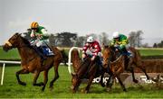 1 April 2021; Rock On Barney, with Jack Gilligan up, left, lead ahead of Macs Legend, with Barry Foley up, and Marshalled, with Simon Torrens up, on their way to winning the Adare Manor Opportunity Handicap Steeplechase at Clonmel Racecourse in Tipperary. Photo by Harry Murphy/Sportsfile