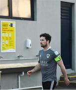 2 April 2021; Cork captain Gearoid Morrissey leads his side out prior to the SSE Airtricity League First Division match between Cabinteely and Cork City at Stradbrook Park in Blackrock, Dublin. Photo by David Fitzgerald/Sportsfile