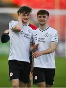2 April 2021; Mark Byrne and Niall Morahan of Sligo Rovers react following their side's victory in the SSE Airtricity League Premier Division match between Longford Town and Sligo Rovers at Bishopsgate in Longford. Photo by Harry Murphy/Sportsfile