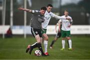 2 April 2021; Cian Murphy of Cork City in action against Alex Aspil of Cabinteely during the SSE Airtricity League First Division match between Cabinteely and Cork City at Stradbrook Park in Blackrock, Dublin. Photo by David Fitzgerald/Sportsfile