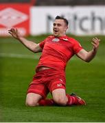 2 April 2021; Georgie Poynton of Shelbourne celebrates scoring his side's first goal during the SSE Airtricity League First Division match between Shelbourne and Bray Wanderers at Tolka Park in Dublin. Photo by Piaras Ó Mídheach/Sportsfile