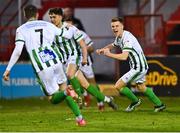 2 April 2021; Brandon Kavanagh of Bray Wanderers, right, celebrates scoring his side's first goal during the SSE Airtricity League First Division match between Shelbourne and Bray Wanderers at Tolka Park in Dublin. Photo by Piaras Ó Mídheach/Sportsfile