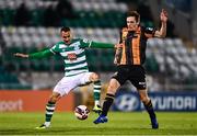 2 April 2021; Graham Burke of Shamrock Rovers in action against Raivis Jurkovskis of Dundalk during the SSE Airtricity League Premier Division match between Shamrock Rovers and Dundalk at Tallaght Stadium in Dublin. Photo by Eóin Noonan/Sportsfile