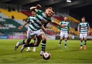 2 April 2021; Sean Hoare of Shamrock Rovers in action against Michael Duffy of Dundalk during the SSE Airtricity League Premier Division match between Shamrock Rovers and Dundalk at Tallaght Stadium in Dublin. Photo by Eóin Noonan/Sportsfile