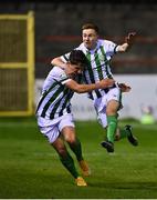 2 April 2021; Brandon Kavanagh of Bray Wanderers, right, celebrates with team-mate Dylan Barnett after scoring his side's third goal during the SSE Airtricity League First Division match between Shelbourne and Bray Wanderers at Tolka Park in Dublin. Photo by Piaras Ó Mídheach/Sportsfile