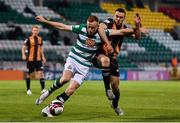2 April 2021; Sean Hoare of Shamrock Rovers in action against Michael Duffy of Dundalk during the SSE Airtricity League Premier Division match between Shamrock Rovers and Dundalk at Tallaght Stadium in Dublin. Photo by Eóin Noonan/Sportsfile