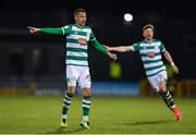 2 April 2021; Graham Burke, left, and Ronan Finn of Shamrock Rovers during the SSE Airtricity League Premier Division match between Shamrock Rovers and Dundalk at Tallaght Stadium in Dublin. Photo by Seb Daly/Sportsfile