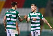 2 April 2021; Sean Hoare, right, and Lee Grace of Shamrock Rovers following their side's victory in the SSE Airtricity League Premier Division match between Shamrock Rovers and Dundalk at Tallaght Stadium in Dublin. Photo by Eóin Noonan/Sportsfile