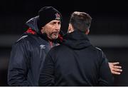 2 April 2021; Dundalk coach Filippo Giovagnoli, left, in conversation with Shamrock Rovers manager Stephen Bradley following the SSE Airtricity League Premier Division match between Shamrock Rovers and Dundalk at Tallaght Stadium in Dublin. Photo by Seb Daly/Sportsfile