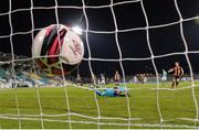 2 April 2021; Dundalk goalkeeper Alessio Abibi looks back after conceding a second goal, scored by Dylan Watts of Shamrock Rovers, during the SSE Airtricity League Premier Division match between Shamrock Rovers and Dundalk at Tallaght Stadium in Dublin. Photo by Seb Daly/Sportsfile