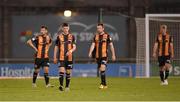 2 April 2021; Dundalk players Ryan O'Kane, centre, Patrick Hoban, left, Cameron Dummigan and Greg Sloggett, right, after their conceded a goal during the SSE Airtricity League Premier Division match between Shamrock Rovers and Dundalk at Tallaght Stadium in Dublin. Photo by Seb Daly/Sportsfile