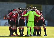 2 April 2021; Longford Town players huddle prior to the SSE Airtricity League Premier Division match between Longford Town and Sligo Rovers at Bishopsgate in Longford. Photo by Harry Murphy/Sportsfile