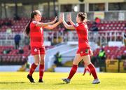 3 April 2021; Emily Whelan of Shelbourne, right, celebrates with team-mate Jess Ziu after scoring her side's first goal during the SSE Airtricity Women's National League match between Cork City and Shelbourne at Turners Cross in Cork. Photo by Eóin Noonan/Sportsfile