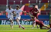 3 April 2021; Romain Ntamack of Toulouse evades the tackle of Chris Farrell of Munster during the Heineken Champions Cup Round of 16 match between Munster and Toulouse at Thomond Park in Limerick. Photo by Brendan Moran/Sportsfile