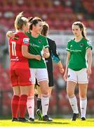 3 April 2021; Saoirse Noonan of Shelbourne with Ciara McNamara of Cork City following the SSE Airtricity Women's National League match between Cork City and Shelbourne at Turners Cross in Cork. Photo by Eóin Noonan/Sportsfile
