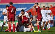 3 April 2021; Conor Murray of Munster, right, reacts to a referee decision during the Heineken Champions Cup Round of 16 match between Munster and Toulouse at Thomond Park in Limerick. Photo by Ramsey Cardy/Sportsfile