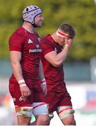 3 April 2021; Gavin Coombes, right, and Fineen Wycherley, both of Munster, react after conceding a try during the Heineken Champions Cup Round of 16 match between Munster and Toulouse at Thomond Park in Limerick. Photo by Ramsey Cardy/Sportsfile