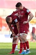 3 April 2021; Munster players Gavin Coombes, left, and Jack O'Donoghue dejected following their side's defeat in the Heineken Champions Cup Round of 16 match between Munster and Toulouse at Thomond Park in Limerick. Photo by Brendan Moran/Sportsfile