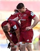 3 April 2021; Munster players Gavin Coombes, left, and Jack O'Donoghue dejected following their side's defeat in the Heineken Champions Cup Round of 16 match between Munster and Toulouse at Thomond Park in Limerick. Photo by Brendan Moran/Sportsfile