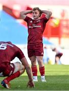 3 April 2021; Craig Casey of Munster dejected after his side's defeat in the Heineken Champions Cup Round of 16 match between Munster and Toulouse at Thomond Park in Limerick. Photo by Brendan Moran/Sportsfile