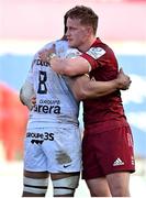 3 April 2021; Mike Haley of Munster and Jerome Kaino of Toulouse embrace after the Heineken Champions Cup Round of 16 match between Munster and Toulouse at Thomond Park in Limerick. Photo by Brendan Moran/Sportsfile