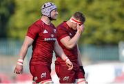 3 April 2021; Gavin Coombes, right, and Fineen Wycherley, both of Munster, react after conceding a try during the Heineken Champions Cup Round of 16 match between Munster and Toulouse at Thomond Park in Limerick. Photo by Ramsey Cardy/Sportsfile