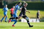 3 April 2021; Nicola Sinnott of Wexford Youths in action against Shauna Carroll of DLR Waves during the SSE Airtricity Women's National League match between DLR Waves and Wexford Youths at UCD Bowl in Belfield, Dublin. Photo by Piaras Ó Mídheach/Sportsfile