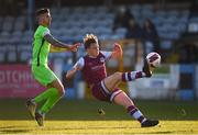 3 April 2021; Daniel O'Reilly of Drogheda United clears under pressure from Adam Foley of Finn Harps during the SSE Airtricity League Premier Division match between Drogheda United and Finn Harps at Head in the Game Park in Drogheda, Louth. Photo by Ben McShane/Sportsfile