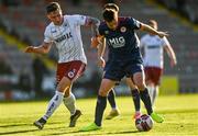 3 April 2021; Robbie Benson of St Patrick's Athletic in action against Rob Cornwall of Bohemians during the SSE Airtricity League Premier Division match between Bohemians and St Patrick's Athletic at Dalymount Park in Dublin. Photo by Harry Murphy/Sportsfile