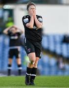 3 April 2021; Ciara Rossiter of Wexford Youths reacts after a missed goal chance during the SSE Airtricity Women's National League match between DLR Waves and Wexford Youths at UCD Bowl in Belfield, Dublin. Photo by Piaras Ó Mídheach/Sportsfile