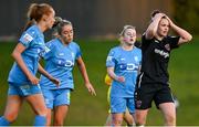 3 April 2021; Ciara Rossiter of Wexford Youths reacts after a missed goal chance during the SSE Airtricity Women's National League match between DLR Waves and Wexford Youths at UCD Bowl in Belfield, Dublin. Photo by Piaras Ó Mídheach/Sportsfile