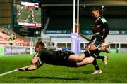 3 April 2021; Kieran Marmion of Connacht dives over to score his side's first try during the European Rugby Challenge Cup Round of 16 match between Leicester Tigers and Connacht at Welford Road in Leicester, England. Photo by Matt Impey/Sportsfile