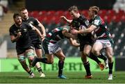 3 April 2021; Matt Healy of Connacht is tackled by Matías Moroni of Leicester Tigers during the European Rugby Challenge Cup Round of 16 match between Leicester Tigers and Connacht at Welford Road in Leicester, England. Photo by Matt Impey/Sportsfile