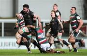 3 April 2021; Paul Boyle of Connacht is tackled by Zack Henry of Leicester Tigers during the European Rugby Challenge Cup Round of 16 match between Leicester Tigers and Connacht at Welford Road in Leicester, England. Photo by Matt Impey/Sportsfile