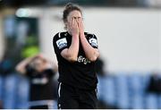 3 April 2021; Ciara Rossiter of Wexford Youths reacts after a missed goal chance during the SSE Airtricity Women's National League match between DLR Waves and Wexford Youths at UCD Bowl in Belfield, Dublin. Photo by Piaras Ó Mídheach/Sportsfile