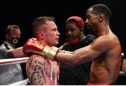 3 April 2021; Carl Frampton, left, and Jamel Herring following their WBO World Super Featherweight title bout between Carl Frampton and Jamel Herring at Caesars Palace in Dubai, United Arab Emirates. Photo by Top Rank via Sportsfile