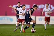 3 April 2021; Matty Smith of St Patrick's Athletic in action against Ali Coote of Bohemians during the SSE Airtricity League Premier Division match between Bohemians and St Patrick's Athletic at Dalymount Park in Dublin. Photo by Seb Daly/Sportsfile