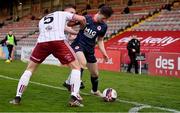 3 April 2021; Jay McClelland of St Patrick's Athletic in action against Rob Cornwall and Andy Lyons of Bohemians during the SSE Airtricity League Premier Division match between Bohemians and St Patrick's Athletic at Dalymount Park in Dublin. Photo by Seb Daly/Sportsfile