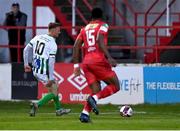 2 April 2021; Gary Shaw of Bray Wanderers holds his leg before leaving the pitch to receive medical attention for an injury during the SSE Airtricity League First Division match between Shelbourne and Bray Wanderers at Tolka Park in Dublin. Photo by Piaras Ó Mídheach/Sportsfile